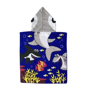 OEM 100 % microfiber animal hooded baby kid poncho beach wrap bath towel robe for kids