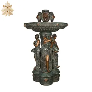 Большой античный открытый садовый декоративный Бронзовый Фонтан с женскими статуями и головой льва Бронзовый Фонтан NTBF-232C
