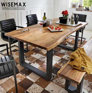 American Style Solid Wood Restaurant Furniture <strong>Pine</strong> Wooden Dining <strong>Table</strong> Top with Metal Leg - Product Image 5