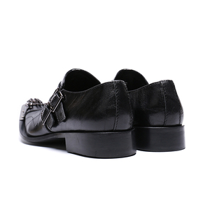 NA144 nuevo negro cuero genuino hombres zapatos puntiagudos Slip on Metal Tip hombres vestido zapatos noche fiesta clásico Caballero - Product Image 5