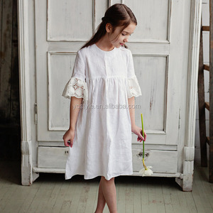 Abito da Damigella in <span class=keywords><strong>Lino</strong></span> Bianco, Vestito Estivo di Alta Qualità per Battesimo e Matrimonio - Product Image 1
