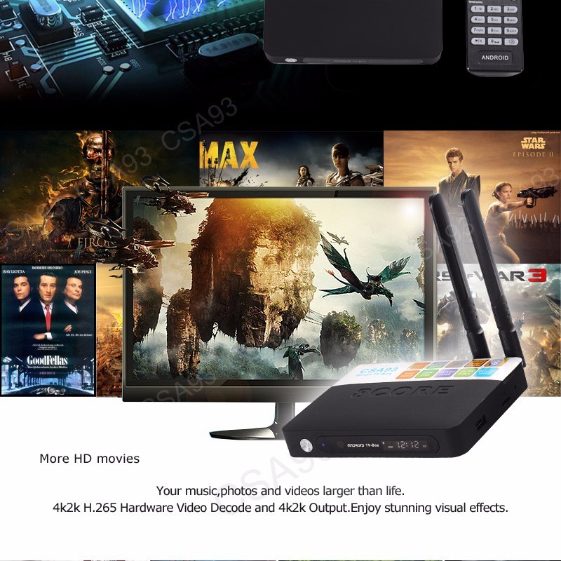 Android 6.0 OS Set TOP Box/receptor de TV con CPU S912/H.264-H.265/BT 4.0/Octa core/Wifi AP6330/3G + 32G/CSA93