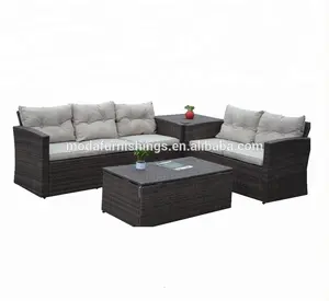 5 chỗ ngồi quảng cáo ban công ngoài trời Vườn PE mây wicker đồ nội thất sofa với hộp lưu trữ