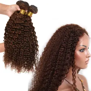 New arrival unprocessed virgin human chocolate color hair extensions kinky curly human hair bundles for sale