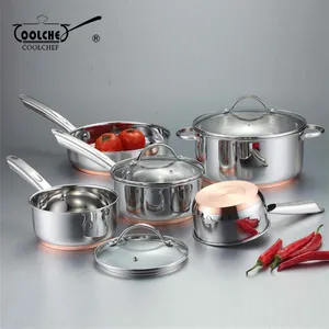 8 pz Pentolame In Acciaio Inox con Fondo In Rame Casseruola Casseruola