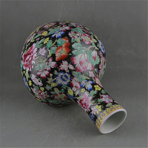 Cinese retrò fatti a mano pesante famille rose di porcellana di ceramica nero vasi per la vendita al dettaglio - Product Image 4