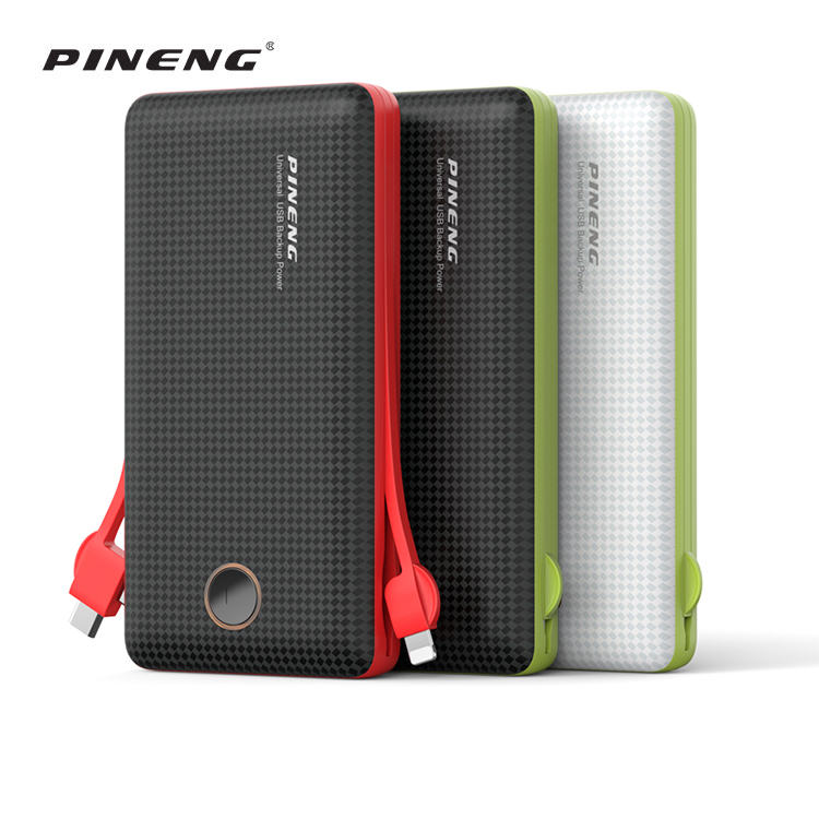 スマホアクセサリー PINENG Universal USB Backup Power Dahili kablolar ile USB USB portu taşınabilir şarj cihazı 20000