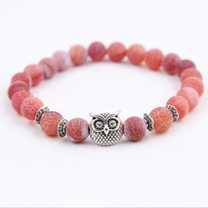 Pulseras de Piedra Natural, Piedra Volcánica Negra Desgastada, Aleación de Color Plateado, Pulseras de Búho para Mujeres y Hombres, Accesorios - Product Image 3