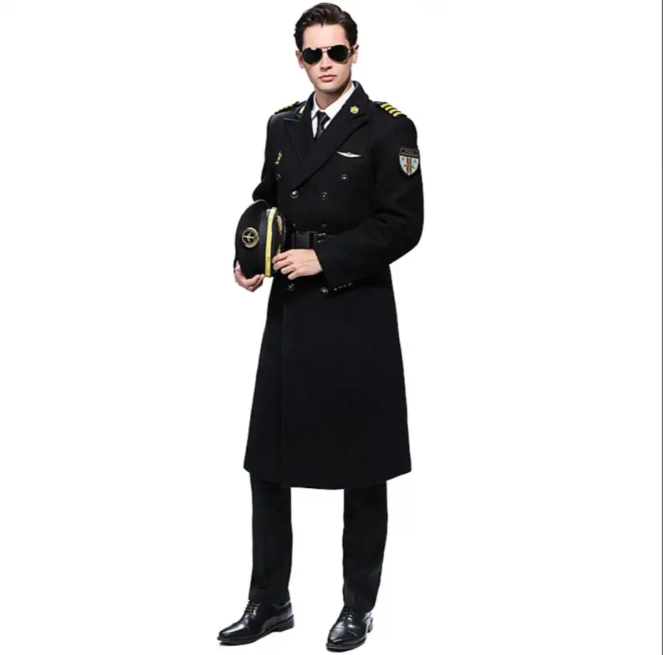 Design wool long overcoat pilot uniform winter mens wool overcoat