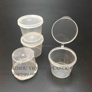 Plastic takeaway sauce container with hinged lid 1oz