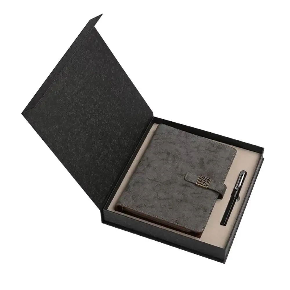 Promozionale A5 diario classic rivestito in pelle fibbia riutilizzabile ufficiale di cuoio DELL'UNITÀ di elaborazione Business notebook planner con la penna del regalo box