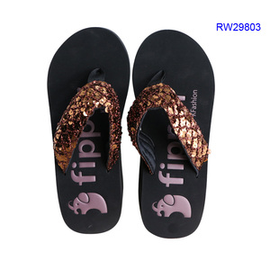 Tongs à semelle compensée haute pour femmes, à paillettes/paillettes, Logo personnalisé, été, 2018 - Product Image 5