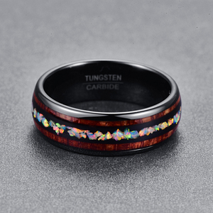 <strong>Ring</strong> Wood <strong>Opal</strong> Tungsten Carbide Personality Jewelry Vintage Dome Black Acacia for <strong>Men</strong> <strong>Ring</strong> - Product Image 5