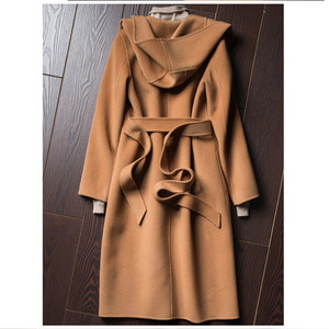 P18B151CH <strong>Women</strong> Cashmere <strong>Wool</strong> Hoodie <strong>Coat</strong> With <strong>Belt</strong> for Ladies - Product Image 2