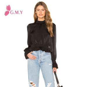 Dobladillo inferior elástico elegante para damas de oficina y mangas Cierre de botón trasero desnudo <span class=keywords><strong>con</strong></span> camisa <span class=keywords><strong>con</strong></span> lazo de ojo de cerradura - Product Image 1