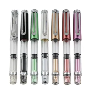 Rainbow multi-color transparent plastic hyaluronan calligraphy pen writing instruments bulk capacity piston fountain pen