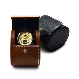 Fannxi — boîte de <span class=keywords><strong>montre</strong></span> en cuir PU noir, personnalisée, boîte à bijoux ronde à coudre, emballage marron - Product Image 5