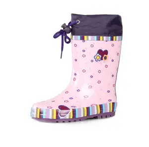 Anak-anak merah muda sepatu hujan gumboots pabrik desain anda sendiri