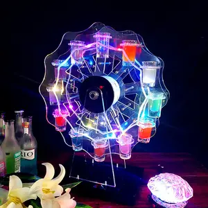 Revolving Glass Display Stand LED Ferris Wheel Shot Glass Tray Wine Rack Holder led gift box