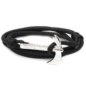 Nieuwe Sliver Bijl Anker Armbanden Mannen 550 Survival Touw Ketting Paracord Armband Mannelijke Handgemaakte Metalen Sport Armband (KB8099)