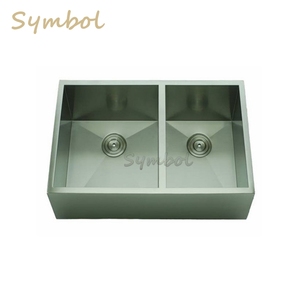 Armoires de cuisine en acier inoxydable SUS304 faites à la main de conception moderne Évier satiné à deux trous et double cuvette de style américain - Product Image 1