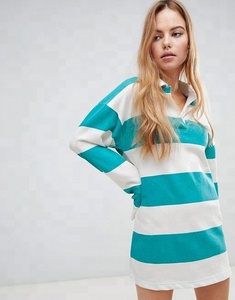 Camicia da Golf da <span class=keywords><strong>donna</strong></span> a righe con bottone decorativo a tracolla oversize abito da Rugby stile dolce abiti da <span class=keywords><strong>donna</strong></span> all'ingrosso - Product Image 3