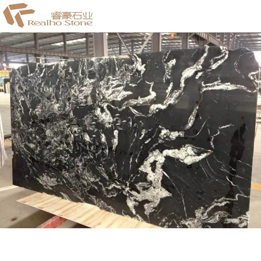 Polished Royal Cosmic Black Granite Slab Price m2