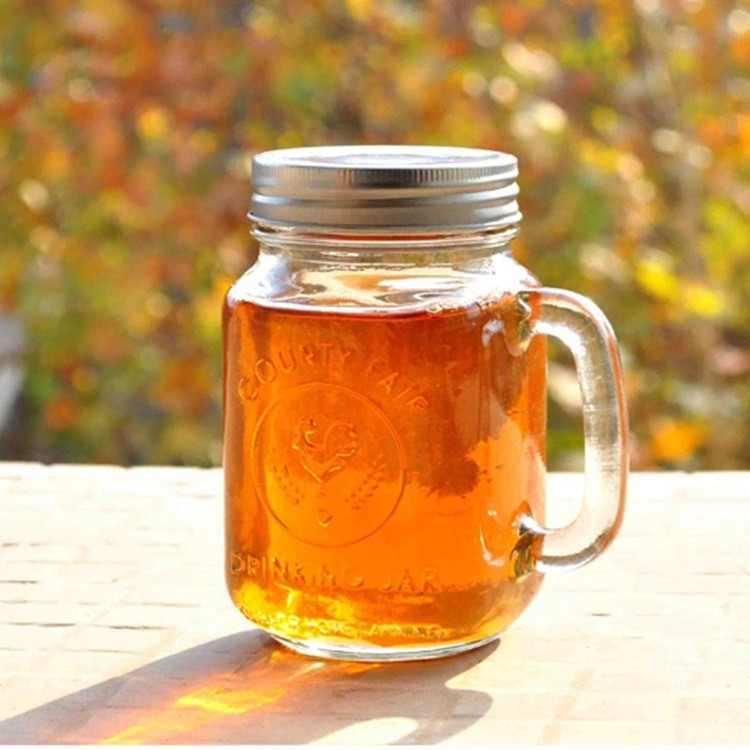 16oz/450ml glass mason jar with embossed logo