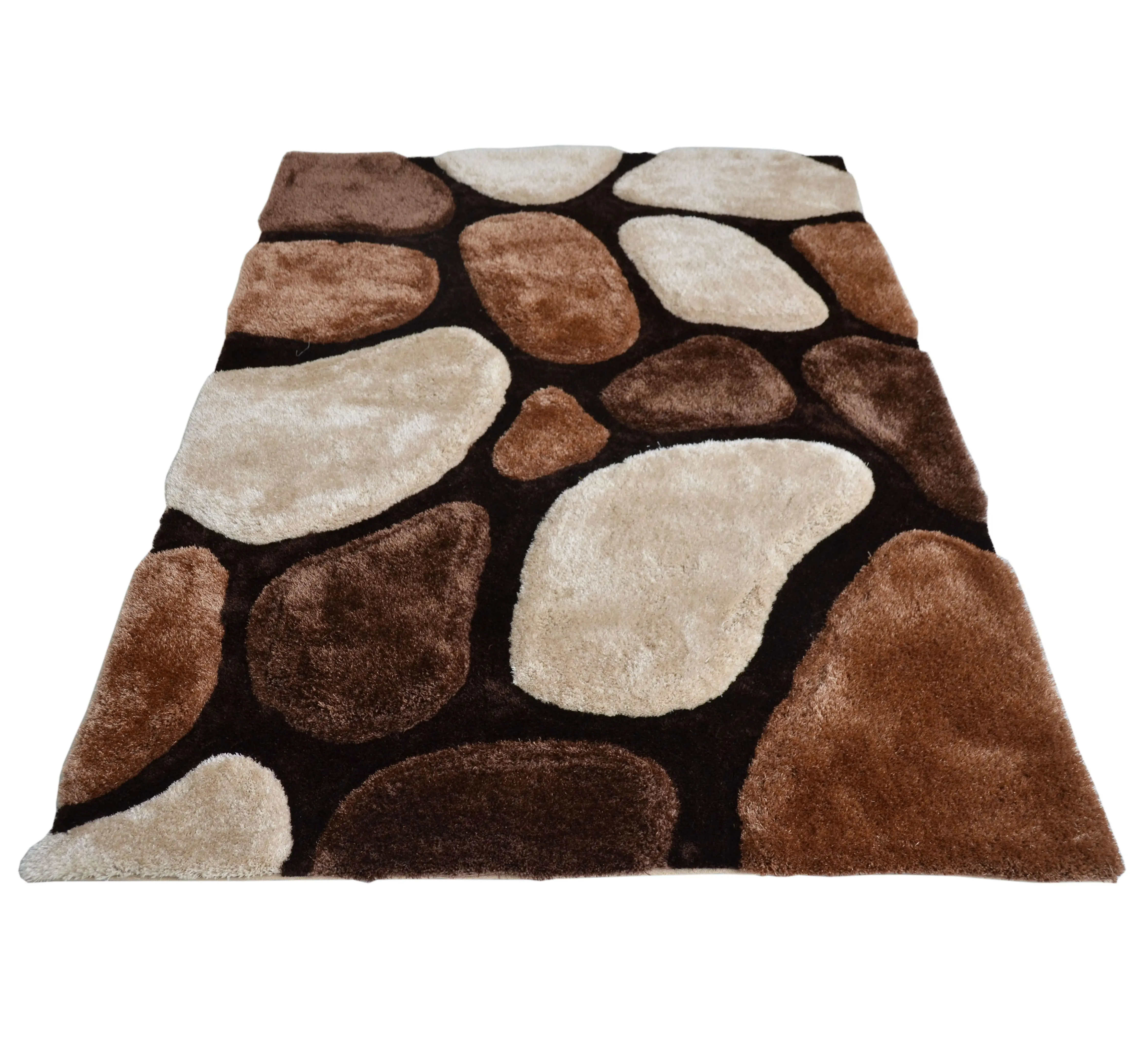 Hot Selling Silky Shaggy Polyester Bedroom Rug With Classical Pebble Design