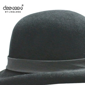 Main D'hiver 100% Laine Feutre Lady Plaine Chapeau Melon Avec Gris Bowknot - Product Image 5