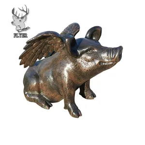 Reizende schwein statue kleine bronze winged schwein skulptur zum verkauf