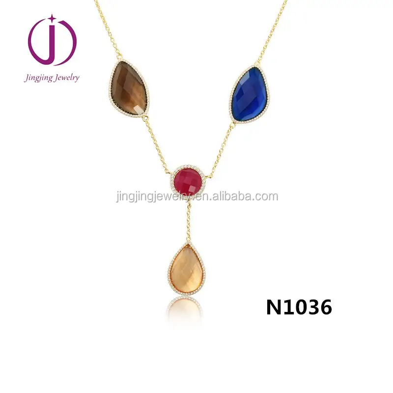 Wholesale natural gemstone silver jewelry colorful Semi precious stone necklace