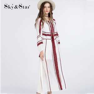 <span class=keywords><strong>Beach</strong></span> manga larga Bohemia blanco Lino elegante Maxi vestido mujeres - Product Image 1
