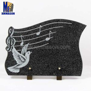 <span class=keywords><strong>Plaque</strong></span> de cimetière en granit noir la note musical et colombe - Product Image 1