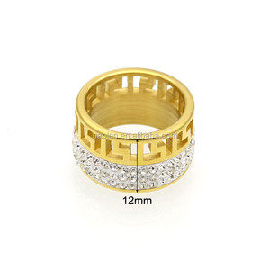Colore dell'oro Hollow G Modello Anello di Cristallo di Modo Dei Monili di Titanio acciaio Anello di Barretta Per Le Donne E Gli Uomini Chiave Greco di Nozze anello - Product Image 2