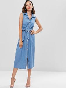 Summer Sleeveless With Blet Design Casual <strong>Dresses</strong> Length <strong>Denim</strong> Women <strong>Dresses</strong> for Lady - Product Image 4