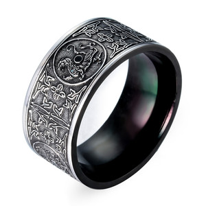 Fashion Wholesale Statement Engraved Old Style Retro Gothic Black <strong>Titanium</strong> Steel <strong>Ring</strong> for <strong>Men</strong> - Product Image 1
