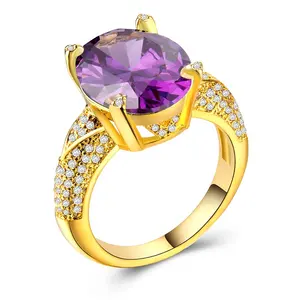 Caoshi Cincin Janji Wanita, Perhiasan Empat Warna Elegan 18K Cincin Emas Berlian Pemasangan