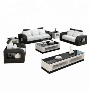 现代欧洲客厅沙发套装高品质家居家具真皮沙发套装 3 2 1 座