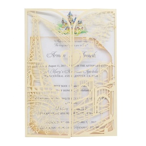 Invitación <span class=keywords><strong>de</strong></span> Boda <span class=keywords><strong>de</strong></span> Lujo con Diseño <span class=keywords><strong>de</strong></span> la <span class=keywords><strong>Torre</strong></span> Eiffel, Estilo Europeo, Plegable, con Corte Láser - Product Image 4