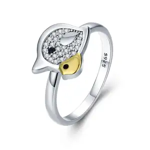 BAGREER SCR318 China factory zircon silver platinum plated cute bird charm ring gold animal jewelry finger rings girls