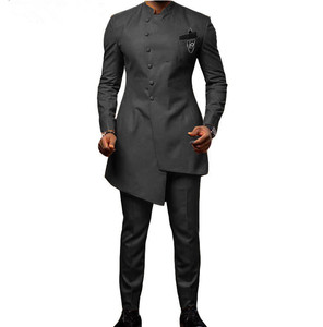 <span class=keywords><strong>Cappotto</strong></span> lungo da uomo <span class=keywords><strong>grigio</strong></span> scuro in due pezzi + pantaloni in stile cinese per affari tutto l'anno ZYL106 - Product Image 1