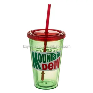 ICUP Mountain Dew-"이슬 존중" 16oz. 짚으로 플라스틱 컵