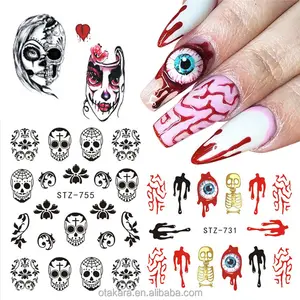 1 ชิ้นน้ำฮาโลวีนเล็บสติกเกอร์ Skull Ghost Clown Decals เล็บตกแต่งเล็บ Sliders