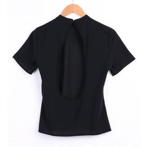 Abbigliamento Estivo da Donna Nuova Camicetta Carina Moda <span class=keywords><strong>Nera</strong></span> con Schiena Scoperta Sexy Top a <span class=keywords><strong>Maniche</strong></span> <span class=keywords><strong>Corte</strong></span> - Product Image 2