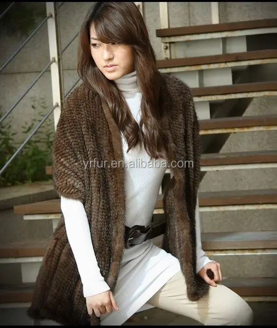 Yr101 phong cách Hàn Quốc Mink Tail dệt kim lông CAPE khăn choàng