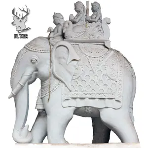 Hand carving white marble Indian elephant statues