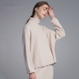 <span class=keywords><strong>Ensemble</strong></span> en cachemire pour femmes, jupe en tricot, costume en cachemire, pull en cachemire et jupe en laine mérinos - Product Image 3