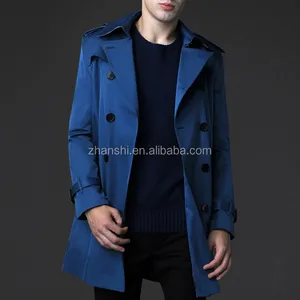 Su misura Stile Europeo Marca Superiore Cintura Uomo Slim Blu Cappotto di Trincea