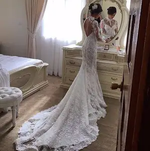 Vestidos de casamento branco sereia de renda baixa, para meninas na turquia